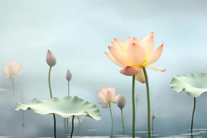 简约雾面荷花池塘背景(1344x896)