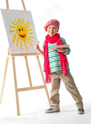 画画的微笑男孩