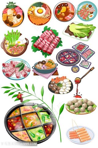 中华美食火锅蔬菜插画设计