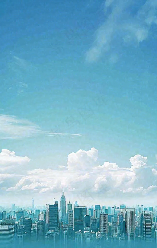 城市建筑倒影蓝天白云摄影图(864x1360)