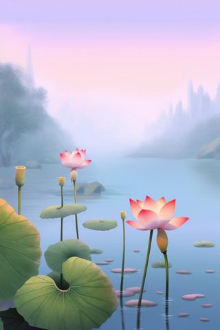 紫色简约国风莲花傍晚背景
