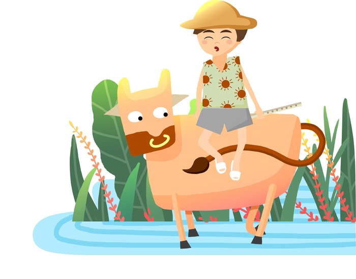 清明清明节卡通牧童和牛