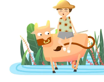 清明清明节卡通牧童和牛