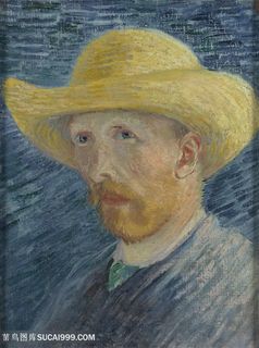梵高戴草帽自画像油画图片
