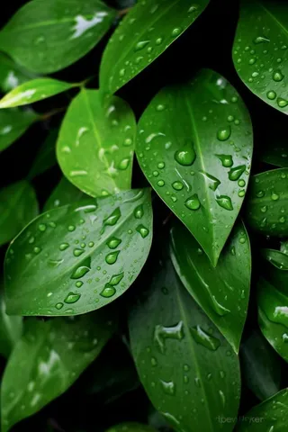 绿叶树枝雨滴图