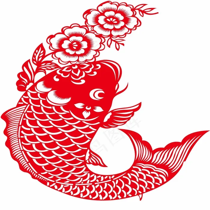 锦鲤剪纸 剪纸风元素ai矢量模版下载