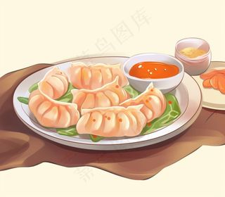 美味的饺子食物卡通插画背景