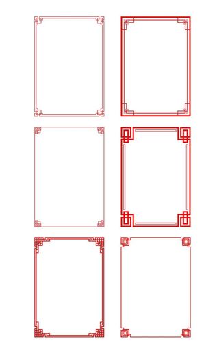 中国风红色方形边框元素A-F