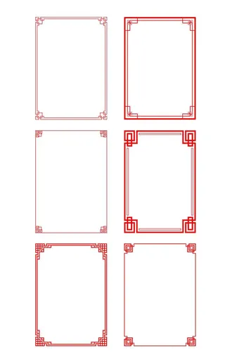 中国风红色方形边框元素A-F