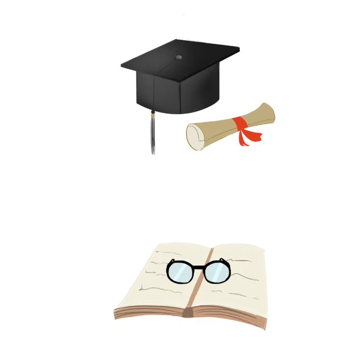 学士帽毕业证书眼睛书本毕业插画免扣元素