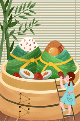 国潮风中国传统节日端午节赛龙舟粽子场景插画海报PSD设计素材