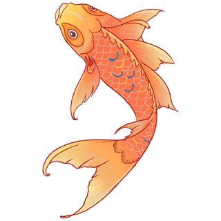 手绘烫金国潮中国风卡通锦鲤鱼金鱼插画装饰元素PSD设计素材