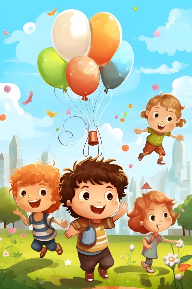 儿童孩子玩耍气球乐园聚会插画海报素材背景