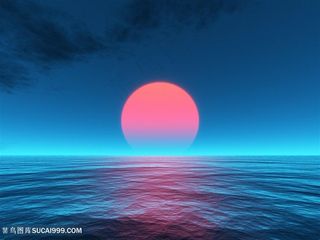 蓝色天空夕阳风景