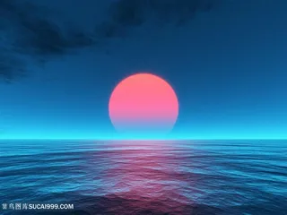 蓝色天空夕阳风景