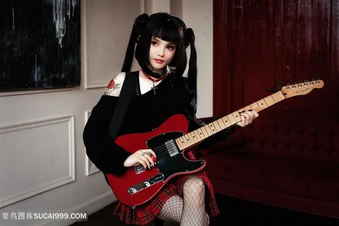 弹吉他清纯美女图片