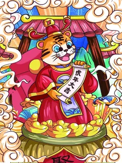 虎年中国风萌虎插画