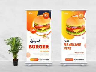 汉堡展架公司展架易拉宝矢量图