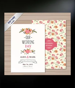 水彩花卉婚礼邀请卡矢量素材