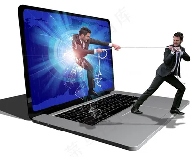 正在笔记本屏幕上博弈的两位商务