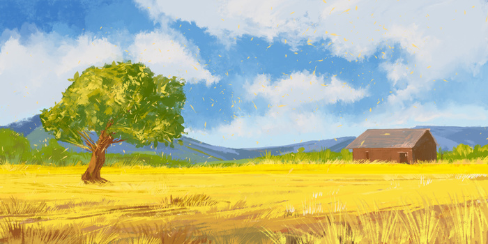 黄色秋天立秋田园风光郊外风景插画背景