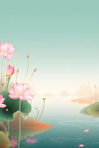 意境国潮荷花简约淡雅背景