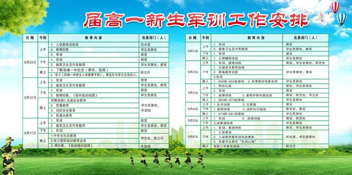 新生军训工作安排宣传栏cdr矢量模版下载