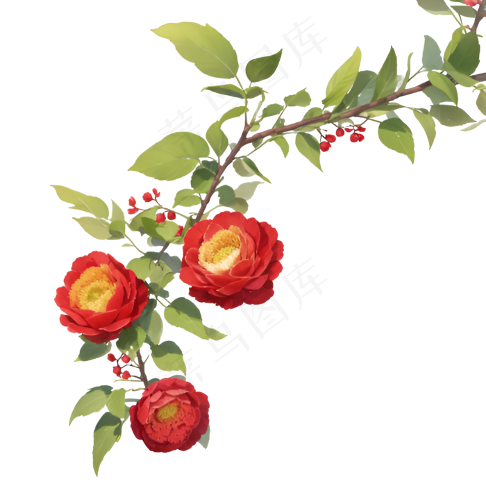 红色绿色免抠手绘素材PNG8植物花