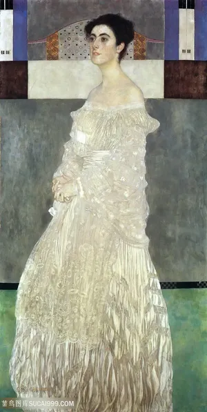 克里姆特油画唯美白色裙子艺术挂画
