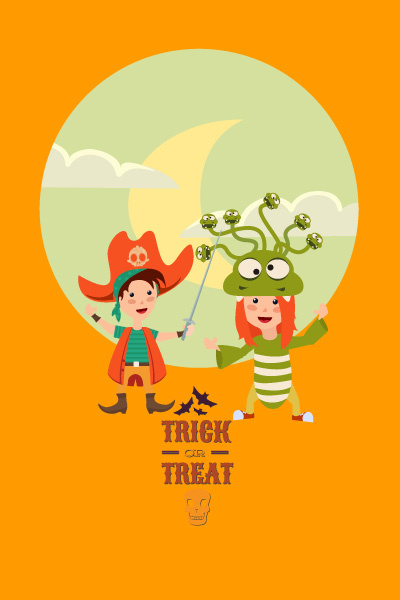万圣节小鬼捣蛋儿童矢量插画扁平