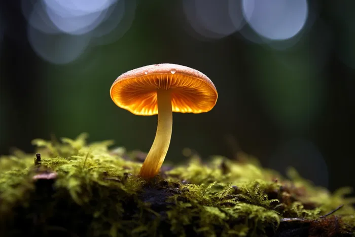 苔藓上生长着一个蘑菇细节特写摄影图(4032x2688)
