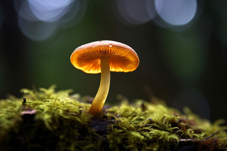 苔藓上生长着一个蘑菇细节特写摄影图