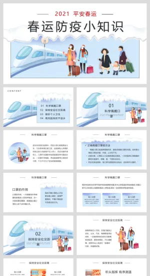 防疫小知识清新春运PPT模板预览图