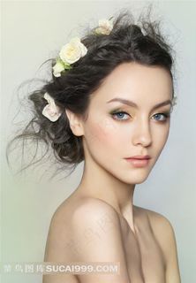 头上别着花的妆容性感美女摄影高清图片