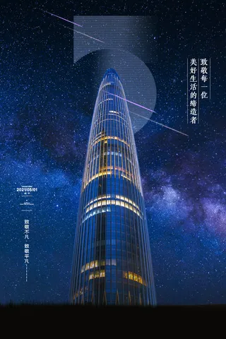 蓝色唯美夜空春笋51五一劳动节节日海报