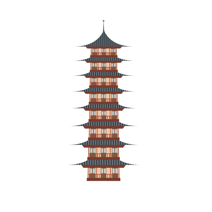 复古中国风国潮古建筑插画手绘高楼古塔AI素材亭子png免抠图ai矢量模版下载