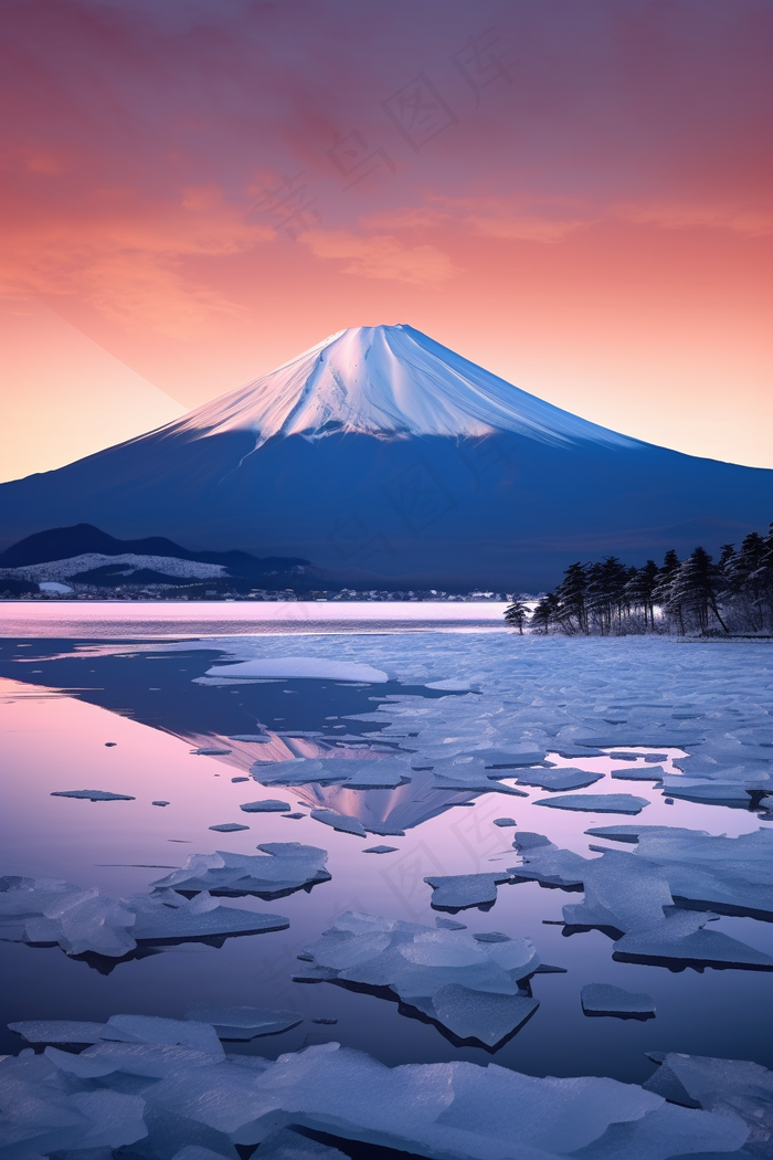 冬季雪山冰川夕阳摄影图(2688x4032)
