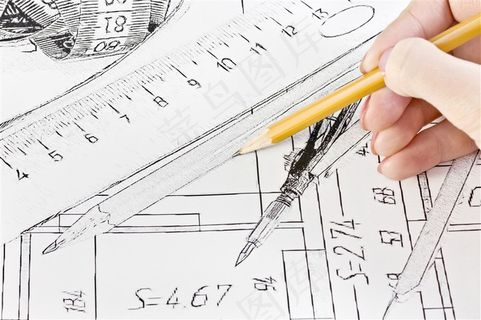 量尺圆规数学用具素描