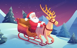 圣诞老人驯鹿拉雪橇卡通插画素材背景