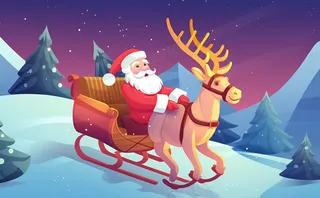 圣诞老人驯鹿拉雪橇卡通插画素材背景