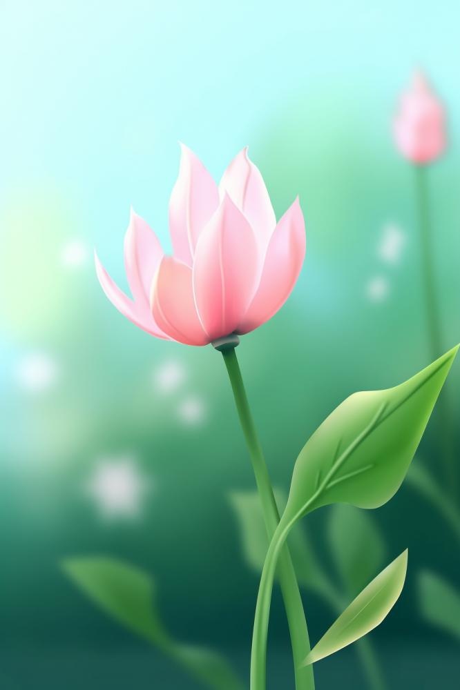 粉蓝色清爽夏日大气花朵扁平背景