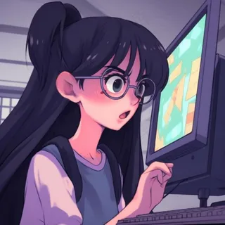 动漫女电脑前的少女头像插画素材背景