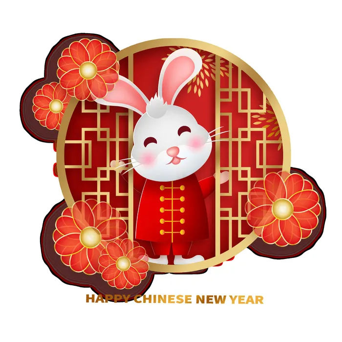红色兔子兔年免抠元素psd模版下载