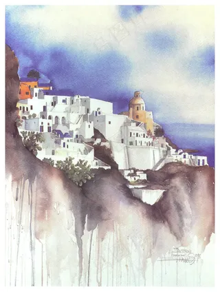 水墨建筑高清艺术插画