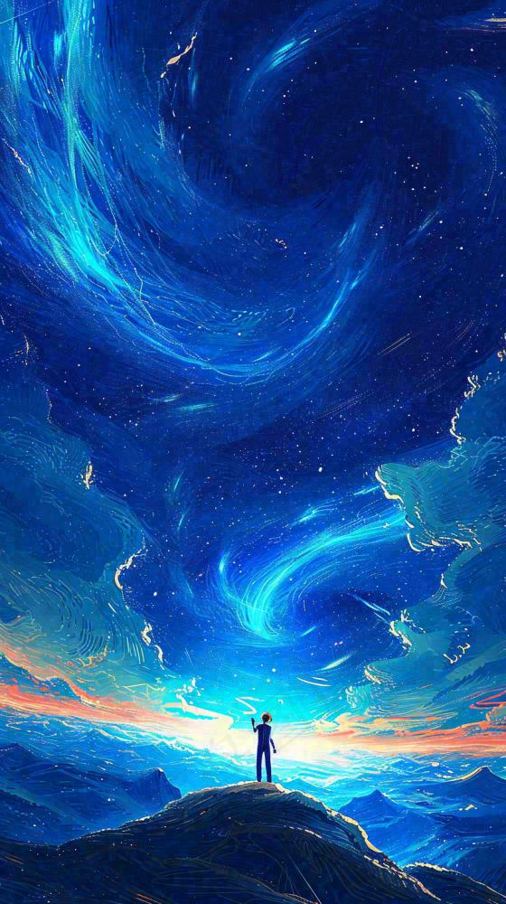 夜晚天蓝色天空科幻绚丽星空(816x1456)