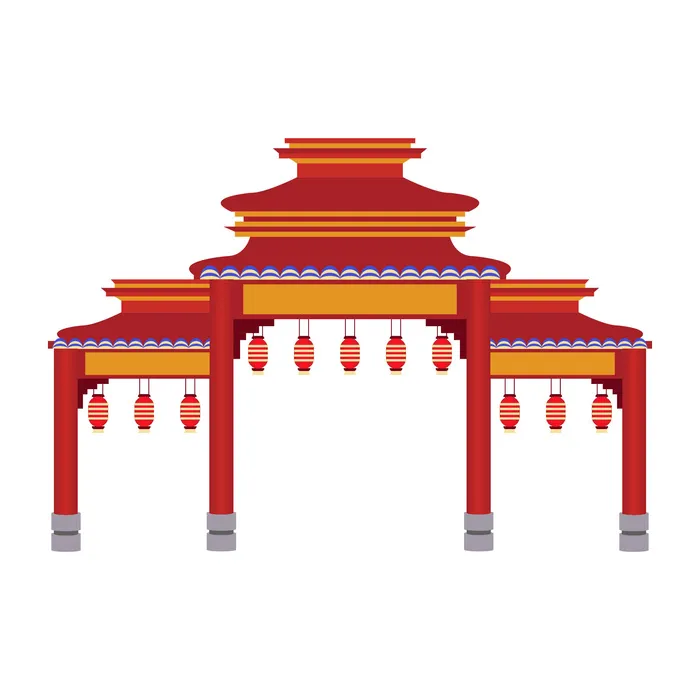 中国风复古式国潮门楼手绘城门插画牌楼建筑AI素材png免扣图ai矢量模版下载