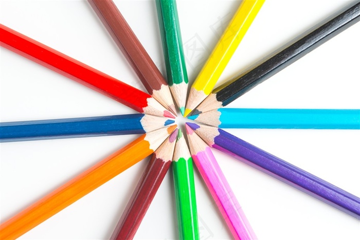 五彩缤纷的彩色铅笔特写高清素材