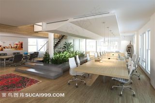 宽敞房间里的办公桌椅摄影高清图片