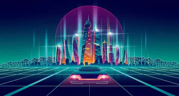 时尚潮流赛博朋克元宇宙虚拟城市夜景Banner海报背景AI矢量图素材 时尚潮流赛博朋克元宇宙虚拟城市夜景Banner海报背景AI矢量图素材