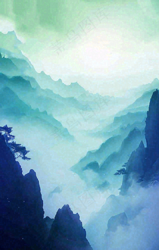 中国风云雾山脉河流湖面意境植物(864x1360)